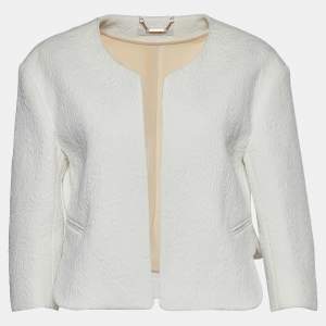 Pre Owned Chloe White Embossed Jacquard Open Front Cropped Jacket M