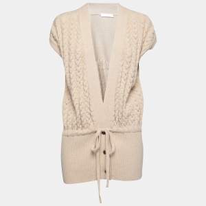 Pre Owned Chloe Beige Cable Knit V-Neck Cardigan Vest M