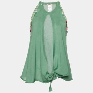 Pre Owned Chloe Vintage Green Cotton Knit Bead Detail Coverup M