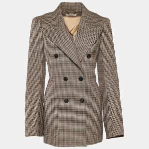 Pre Owned Chloe Beige Checkered Wool Double Breasted Blazer M