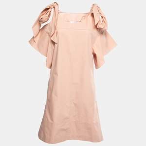 Pre Owned Chloe Light Pink Cotton Tie Bow Shoulder Detail Midi Dress M