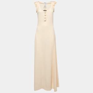 Chloe Pale Peach Crepe Button Detail Maxi Dress M