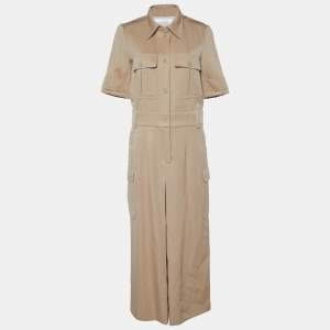 Chloe Brown Wool & Cotton Cargo Jumpsuit M