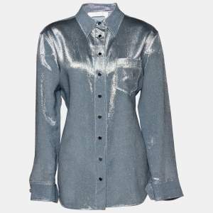 Pre Owned Chloe Blue Lurex Silk Button Front Shirt M