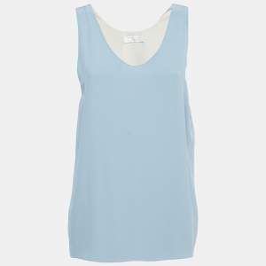 Chloe Blue Silk Crepe Sleeveless Top L