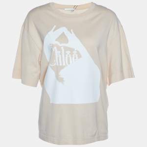 Chloe Light Pink Femininity Logo Printed Cotton Oversized T-Shirt S