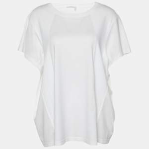 Pre Owned Chloe White Cotton Rib Knit Detail Oversized T-Shirt S