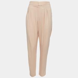Pre Owned Chloe Beige Crepe Front Pleated Trousers M