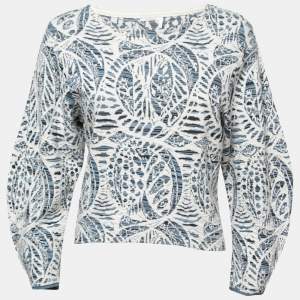 Chloe Blue Patterned Jacquard Knit Long Sleeve Top S