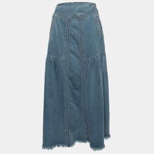 Chloe Blue Denim Frayed Maxi Skirt S