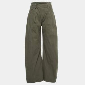 Chloe Green Cotton Wide Leg High Waist Trousers S