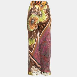 Chloe Brown/Multicolor Printed Silk Wide Leg Pants M