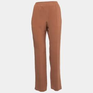 Pre Owned Chloe Brown Silk Elasticized Waist Straight Fit Pants M