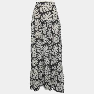 Chloe Black Leaf Printed Cotton & Wool Maxi Skirt M