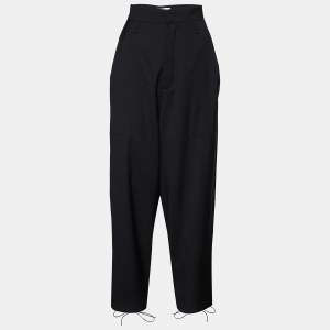 Chloe Black Wool Drawstring Detail Parallel Pants S