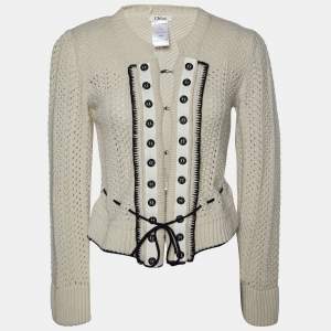 Chloe Vintage Beige Wool Knit Hook Front Cropped Cardigan M
