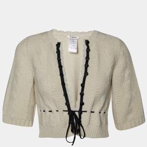 Chloe Beige Wool Knit Tie Detail Cropped Cardigan S
