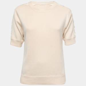 Chloe Cream Cashmere Lace Trimmed Sweater Top XS