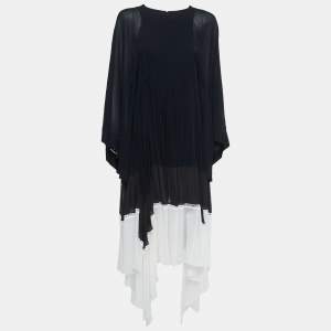 Pre Owned Chloe Navy Blue/Black Chiffon Pleated Bell Sleeve Midi Dress M