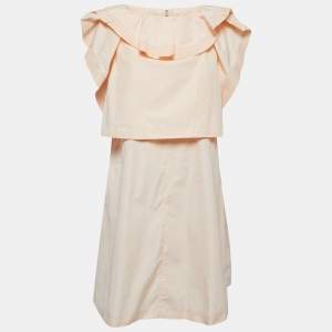Pre Owned Chloe Pink Cotton Ruffle Overlay Detail Mini Dress M
