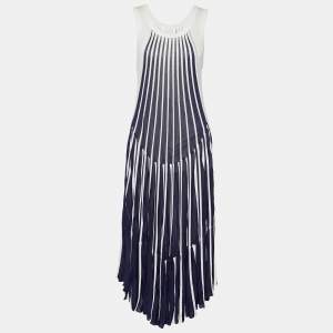Pre Owned Chloe Navy Blue & White Cotton Knit Sleeveless Midi Dress M