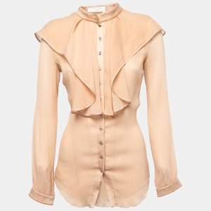 Chloe Beige Silk Chiffon Ruffled Shirt S