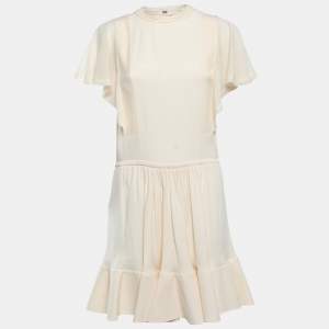 Chloe Cream Crepe Flared Short Dress S