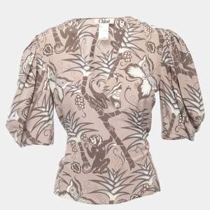 Chloé  Light Brown All-Over Print Silk Wrap On Blouse M