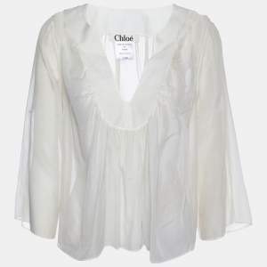 Pre Owned Chloe Beige Cotton & Silk Oversized Top M