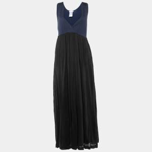 Pre Owned Chloe Navy Blue Knit & Black Skirt Detail Maxi Dress M