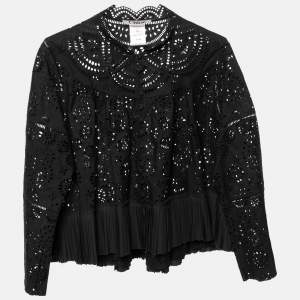 Chloe Black Cutwork Cotton Button Front Shirt L