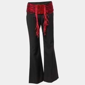 Chloe Black Wool Ribbon beaded Waist Detail Trousers M