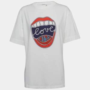 Chloe White Mouth Print Cotton Crew Neck T-Shirt L
