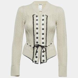 Chloe Vintage Beige Wool Knit Hook Front Cropped Cardigan S