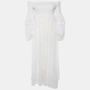 Pre Owned Chloé Cream Wool Off-Shoulder Long Dress S