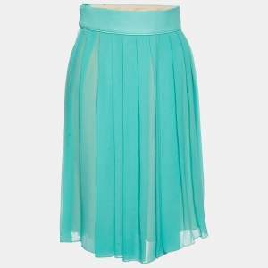 Chloe Cyan Blue Silk Pleated Midi Skirt M