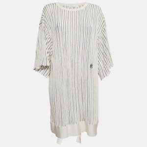 Chloe Off-White Patterned Knit Flared Sleeves Mini Dress L