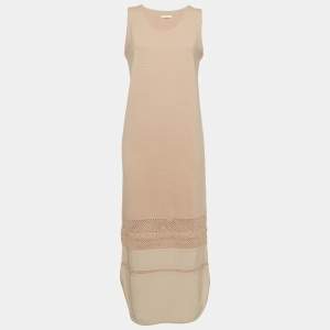 Pre Owned Chloe Beige Crochet Trim Wool Knit Sleeveless Maxi Dress M