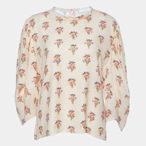 Chloe Wild Pink Printed Crepe Puff Sleeves Top L