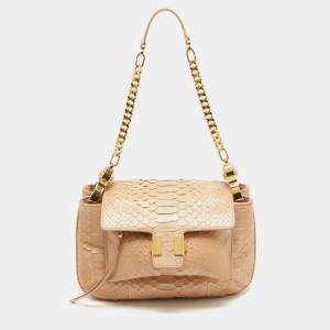 Chloe Beige Python and Leather Amelia Shoulder Bag