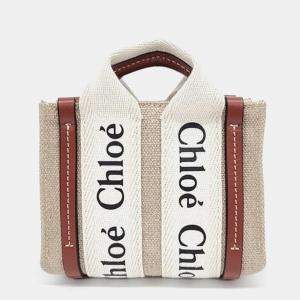 Pre Owned Chloe Beige Canvas Mini Woody Convertible Tote Bag