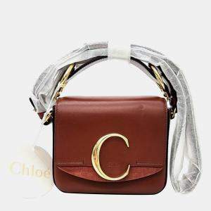 Chloe Brown Leather Mini C Crossbody Bag