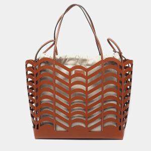 Chloe Beige/Brown Leather and Canvas Kayan Cabas Tote Bag