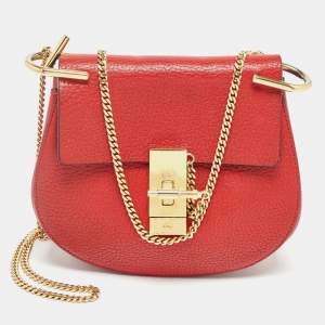Pre Owned Chloe Red Leather Small Drew Chain Crossbody Bag