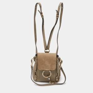 Chloe Beige Leather and Suede Mini Faye Daye Backpack