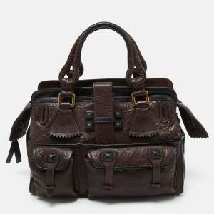 Chloe Brown/Black Leather Pockets Tote