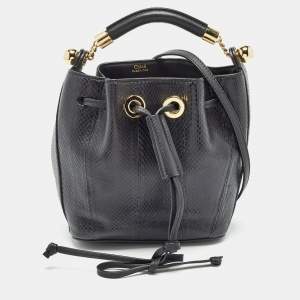 Chloe Black Snakeskin and Leather Gala Bucket Bag