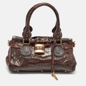 Chloe Brown Crocodile and Leather Medium Paddington Satchel