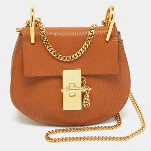 Pre Owned Chloe Brown Leather Mini Drew Shoulder Bag