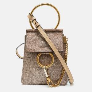 Chloe Gold/Beige Leather Mini Faye Crossbody Bag